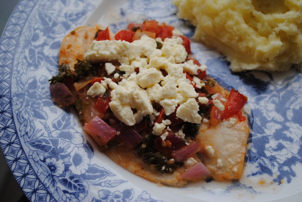Baked Tilapia with Tomatoes, Herbs and Feta Cat Can Cook